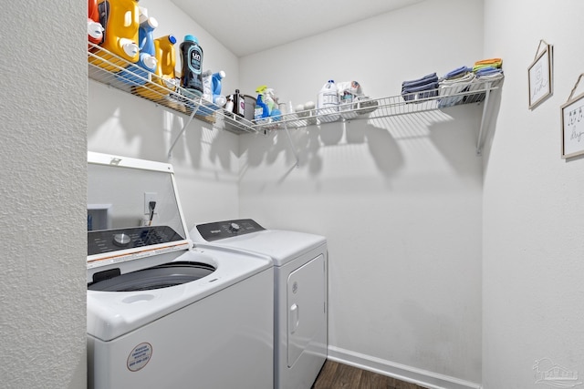 4678 Perception Cir, Milton, FL 32570 - laundry room featuring washing machine and dryer, dark wood-style floors, and baseboards