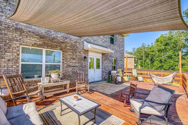 4678 Perception Cir, Milton, FL 32570 - deck featuring outdoor dining space, french doors, fence, and a grill
