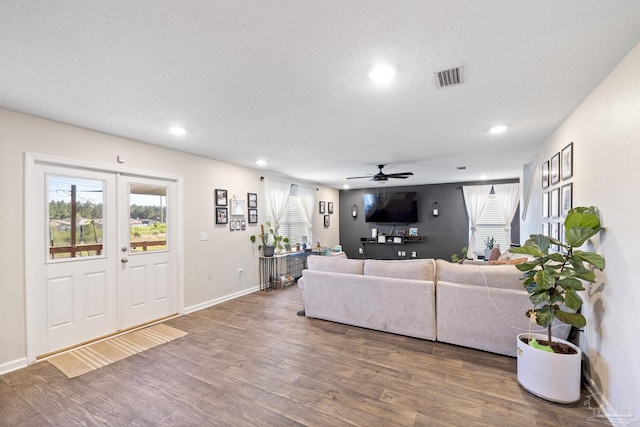 4678 Perception Cir, Milton, FL 32570 - living area featuring wood finished floors, recessed lighting, a ceiling fan, and french doors