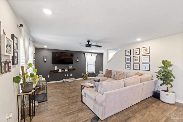 4678 Perception Cir, Milton, FL 32570 - living area with a ceiling fan, wood finished floors, recessed lighting, and baseboards