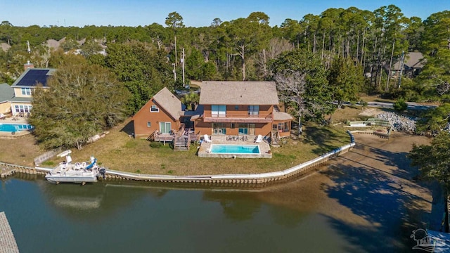 bird's eye view featuring a water view