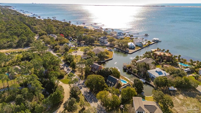 aerial view featuring a residential view and a water view