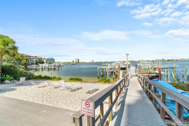 view of dock with a water view