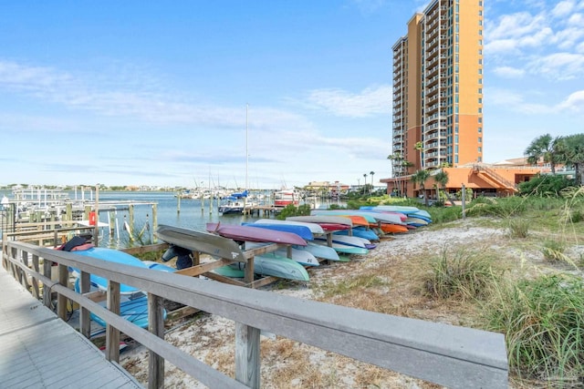 view of dock featuring a water view