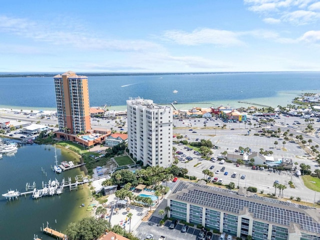 aerial view with a water view