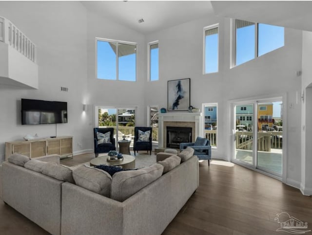 living room with hardwood / wood-style flooring