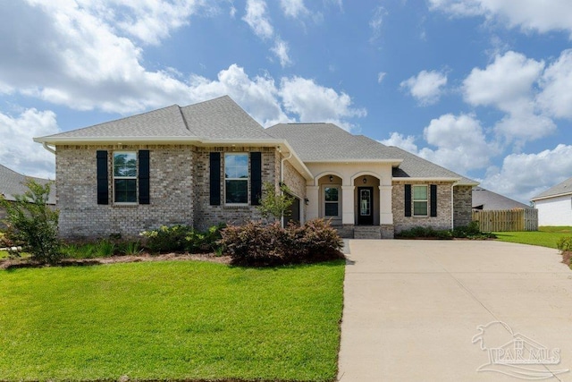 2929 Trestle Way, Cantonment, FL 32533 - view of front of house with brick siding, a front lawn, fence, and concrete driveway