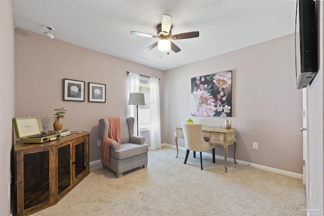5711 Guinevere Ln, Milton, FL 32583 - carpeted home office with a textured ceiling, baseboards, and ceiling fan