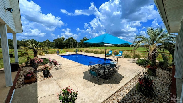 view of swimming pool with a patio area