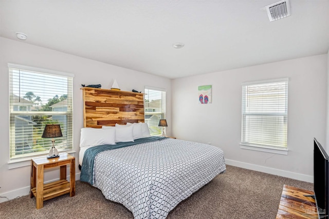 bedroom featuring multiple windows and carpet