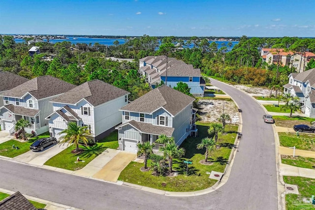 aerial view with a water view