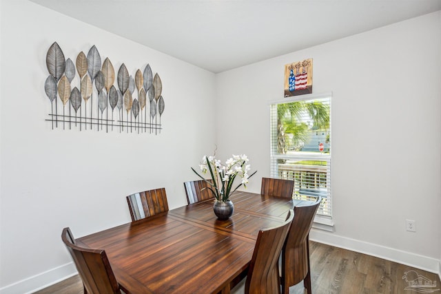 dining area with dark wood-type flooring