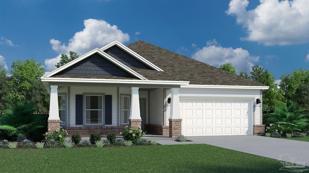 craftsman house with a garage and a front yard