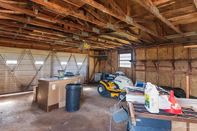 garage with a garage door opener