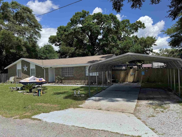view of front of house featuring a carport, concrete driveway, and brick siding