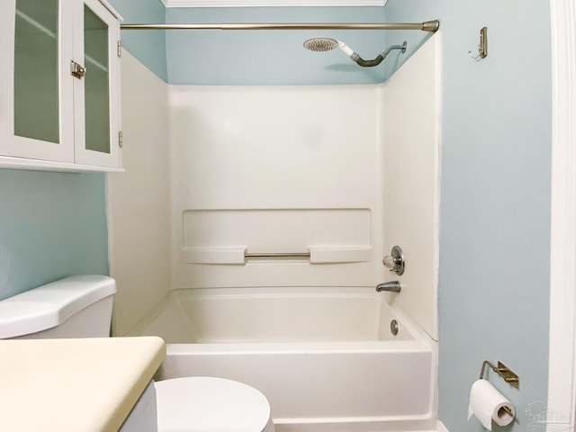 full bathroom featuring toilet,  shower combination, and vanity