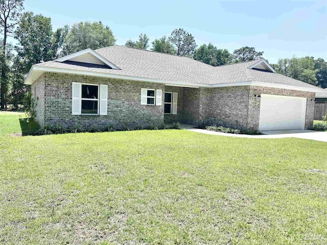 6283 Andys Ln, Milton, FL 32570 - ranch-style home with an attached garage, brick siding, and a front lawn
