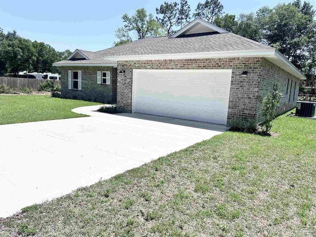 6283 Andys Ln, Milton, FL 32570 - ranch-style home with central air condition unit, brick siding, a garage, driveway, and roof with shingles