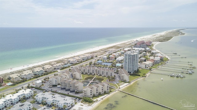 drone / aerial view with a view of the beach and a water view