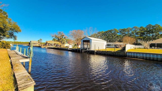 view of dock with a water view