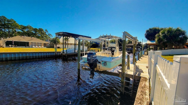 dock area with a water view