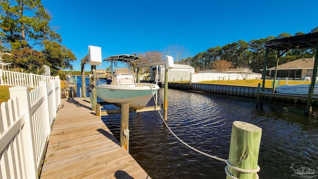 dock area featuring a water view