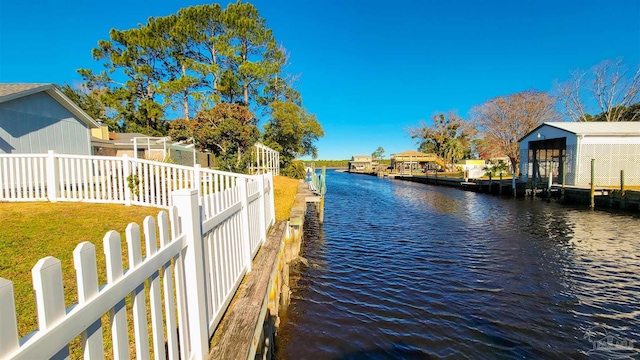 dock area with a water view