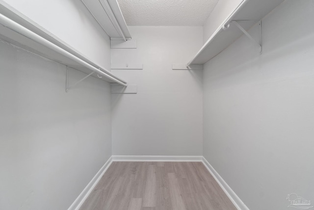 walk in closet with light wood-style floors