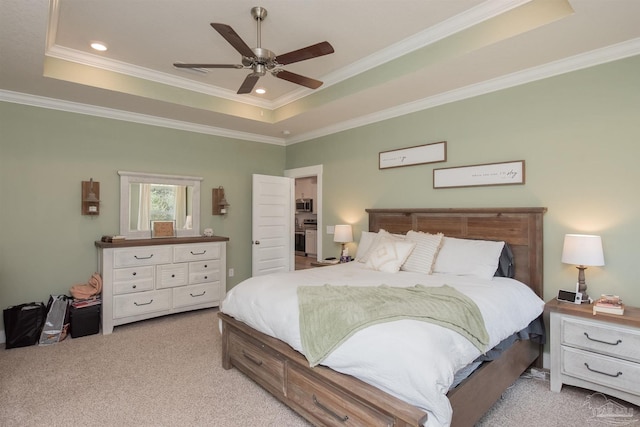 1928 Appleton Dr, Cantonment, FL 32533 - bedroom featuring a raised ceiling, light carpet, ornamental molding, a ceiling fan, and recessed lighting