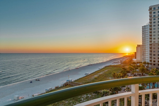 property view of water featuring a beach view