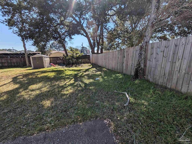 view of yard with a storage shed