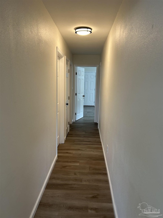 corridor with dark hardwood / wood-style flooring