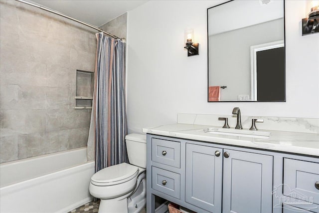 342 Ft Pickens Rd, Pensacola Beach, FL 32561 - bathroom with toilet, vanity, and shower / tub combo with curtain