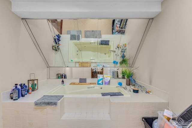 bathroom with a bath and a shower with shower door