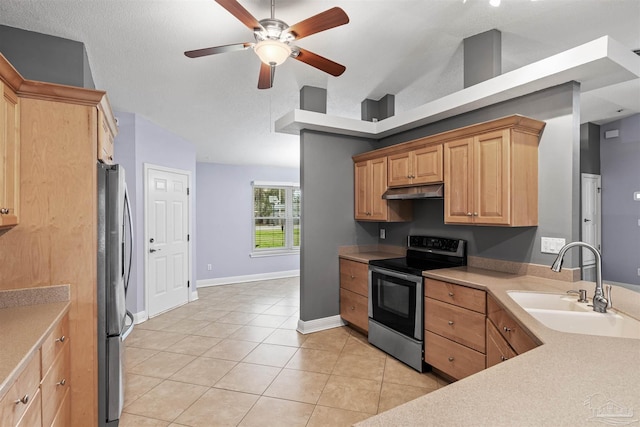 2759 Pleasant Bay Ct, Navarre, FL 32566 - kitchen featuring appliances with stainless steel finishes, a sink, ceiling fan, light tile patterned floors, and light countertops