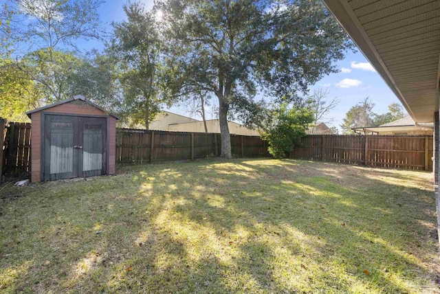 view of yard featuring a shed