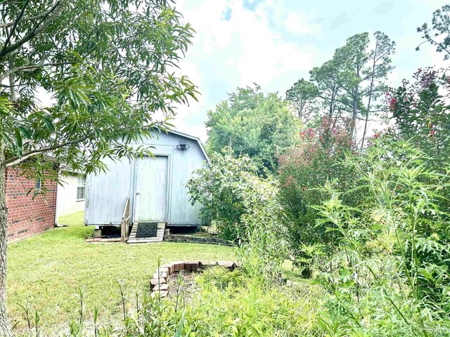 view of yard with a shed