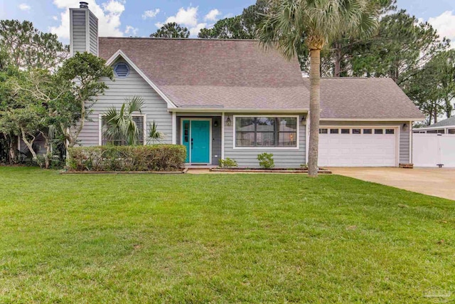 3905 Tiger Point Blvd, Gulf Breeze, FL 32563 - view of front facade featuring a garage, a chimney, driveway, and a shingled roof