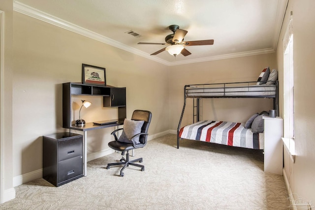 3905 Tiger Point Blvd, Gulf Breeze, FL 32563 - bedroom with carpet, crown molding, baseboards, and a ceiling fan