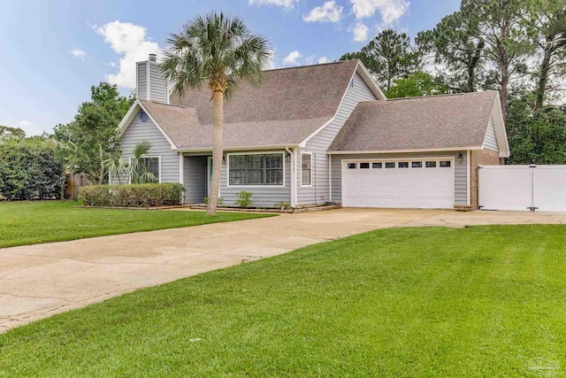 3905 Tiger Point Blvd, Gulf Breeze, FL 32563 - view of front facade with concrete driveway, a garage, a chimney, and a shingled roof