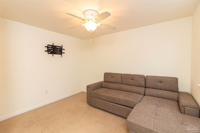 living room with ceiling fan