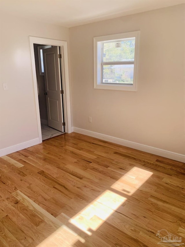 spare room with light hardwood / wood-style flooring