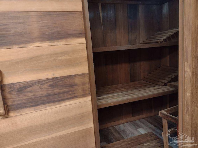 view of sauna / steam room with wood-type flooring