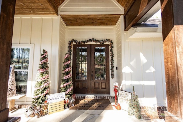 doorway to property featuring french doors