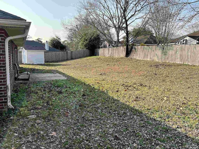 view of yard with a storage unit