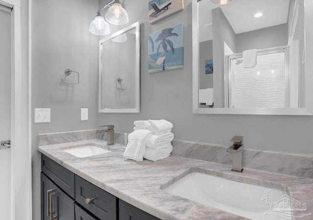 1592 W Beach Blvd Unit Kk, Gulf Shores, AL 36542 - full bathroom with a shower stall and double vanity