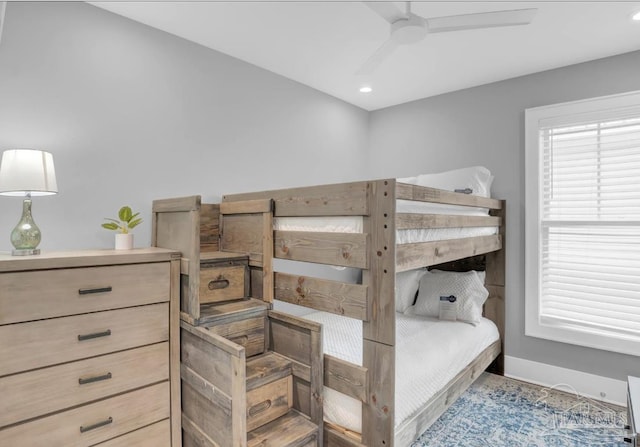 1592 W Beach Blvd Unit Kk, Gulf Shores, AL 36542 - bedroom with a ceiling fan, baseboards, and recessed lighting