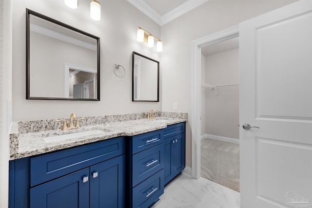 bathroom featuring vanity and ornamental molding