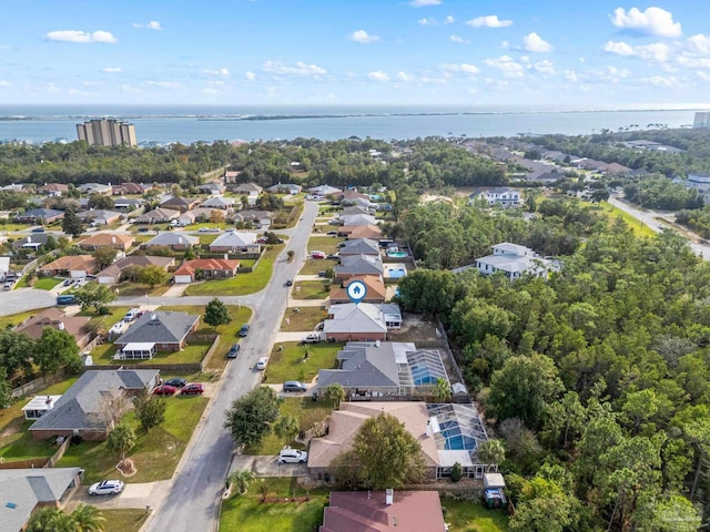 bird's eye view featuring a water view