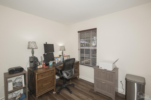 office with dark hardwood / wood-style floors